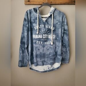Blue  Panama City Beach Tie-Dye Hoodie with Cord/Rope Draw String